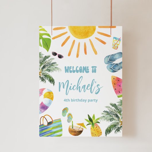 おもしろいプールパーティーのウェルカムサイン フォトプリント           