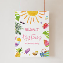 おもしろいプールパーティーのウェルカムサイン フォトプリント           