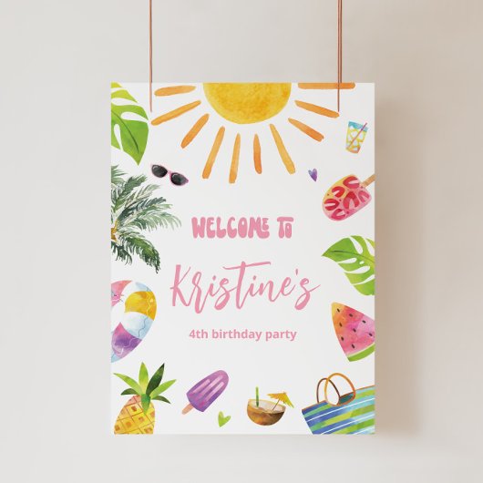 おもしろいプールパーティーのウェルカムサイン フォトプリント           