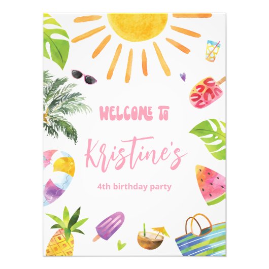 おもしろいプールパーティーのウェルカムサイン フォトプリント            (正面)