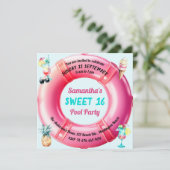 おもしろいプールパーティーカクテルパイナップルスウィート16かわいい 招待状 (スタンド正面)