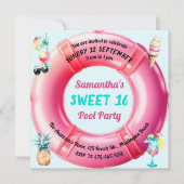 おもしろいプールパーティーカクテルパイナップルスウィート16かわいい 招待状 (正面)