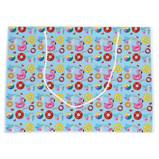 おもしろいプールパーティースイミングパターン ラージペーパーバッグ (正面)