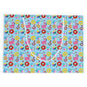 おもしろいプールパーティースイミングパターン ラージペーパーバッグ (裏面)