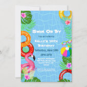 おもしろいプールパーティースイミング誕生日 招待状 (正面)