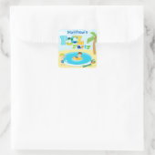 おもしろいプールパーティー少年の誕生日パーティーのシール スクエアシール (バッグ)