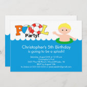 おもしろいプールパーティー誕生日招待状ブロンドボーイ 招待状 (正面/裏面)