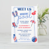 おもしろいプールパーティー96歳の誕生日招待状夏 招待状 (スタンド正面)