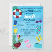 おもしろいプール誕生日パーティー 招待状 (正面)