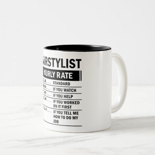 おもしろいヘアスタイリスト時給 ツートーンマグカップ (正面右)