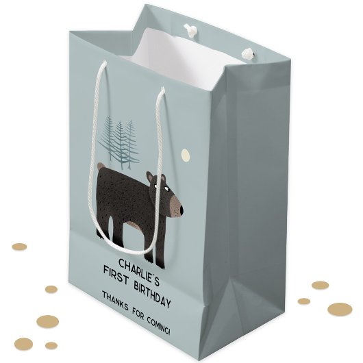 おもしろいベアパーソナライズされたエージ誕生日 ミディアムペーパーバッグ