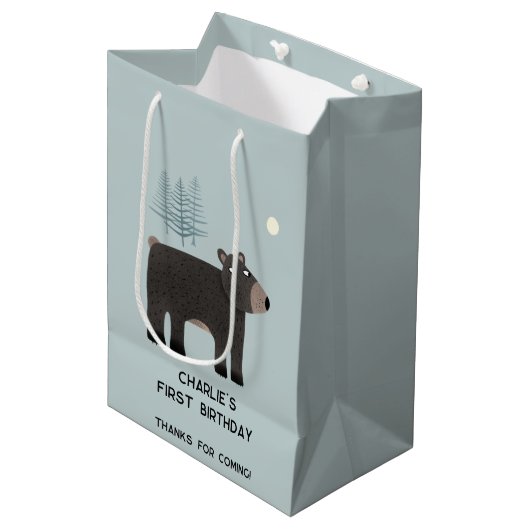 おもしろいベアパーソナライズされたエージ誕生日 ミディアムペーパーバッグ (正面アングル)