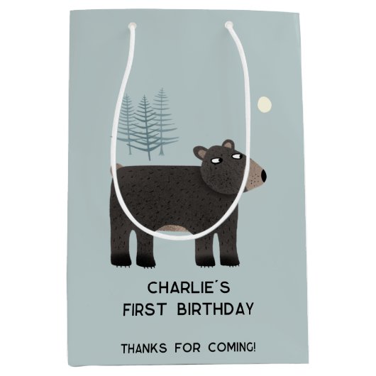 おもしろいベアパーソナライズされたエージ誕生日 ミディアムペーパーバッグ (正面)