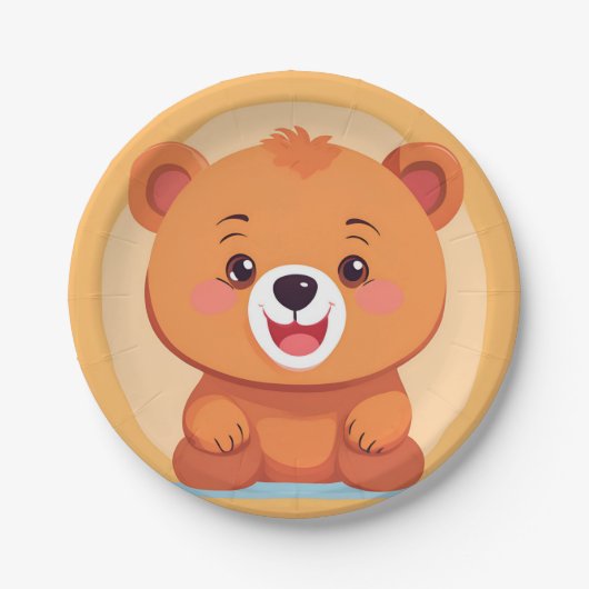 おもしろいベア顔サファリワイルドジャングルバースデーパーティー ペーパープレート (正面)
