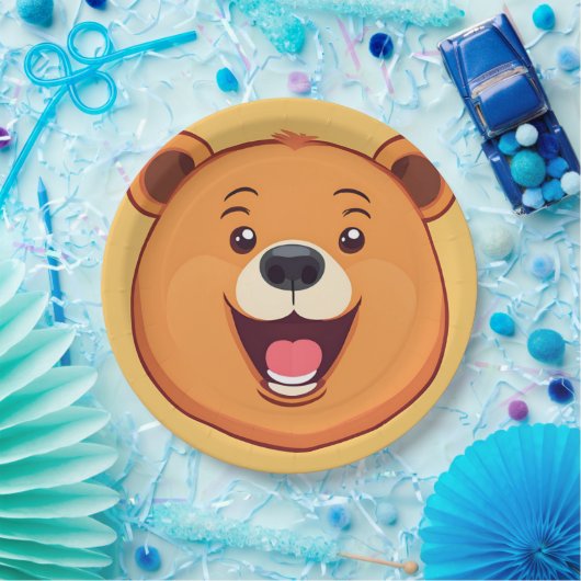 おもしろいベア顔サファリワイルドジャングルバースデーパーティー ペーパープレート (パーティー)