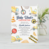 おもしろい'ベビーの下建築'かわいい男の子の赤ちゃんシャワー 招待状 (スタンド正面)