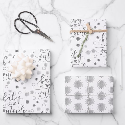 おもしろいベビーの銀外グリッター ラッピングペーパーシート (正面)