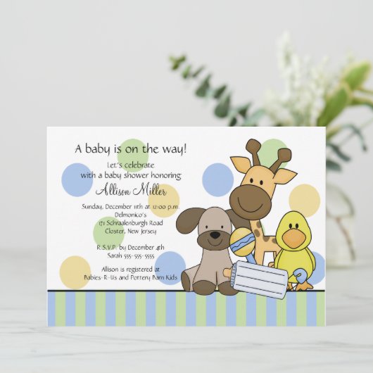 おもしろいベビーアニズボーイベビーシャワー招待状 招待状 (スタンド正面)