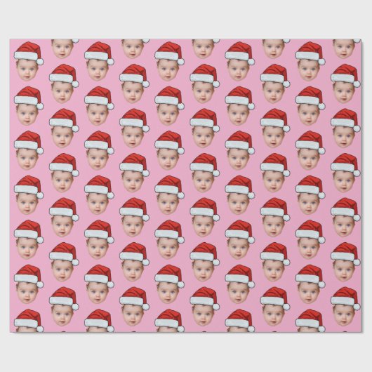 おもしろいベビーカスタム顔フォトサンタヘッドクリスマスピンク ラッピングペーパー (フラット)
