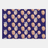 おもしろいベビーカスタム顔写真顔3写真ベビー ラッピングペーパーシート (正面)