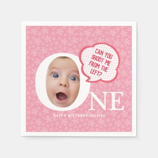 おもしろいベビーガールフォトコラージペルソナリズ スタンダードカクテルナプキン (正面)