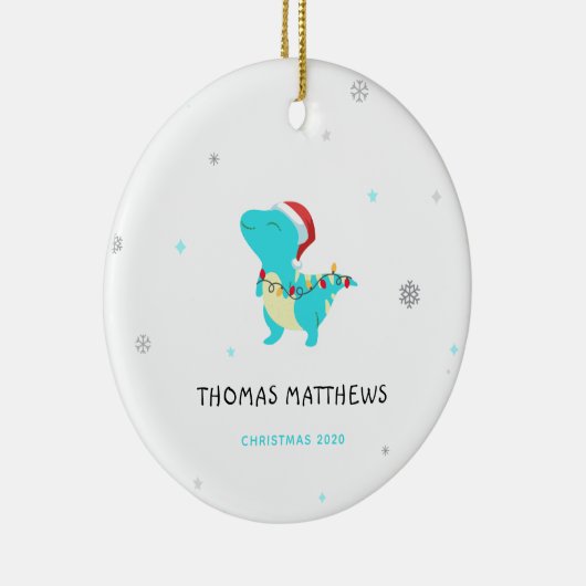 おもしろいベビーキッズ恐竜のクリスマス名 セラミックオーナメント (右)