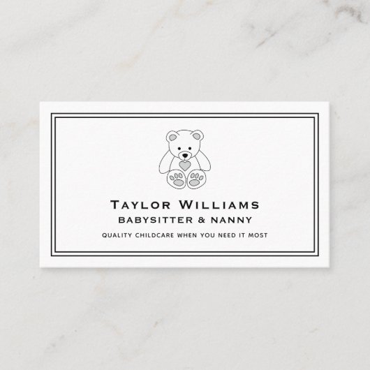おもしろいベビーシッターBabysiting Nanny Teddy白黒 名刺 (正面)