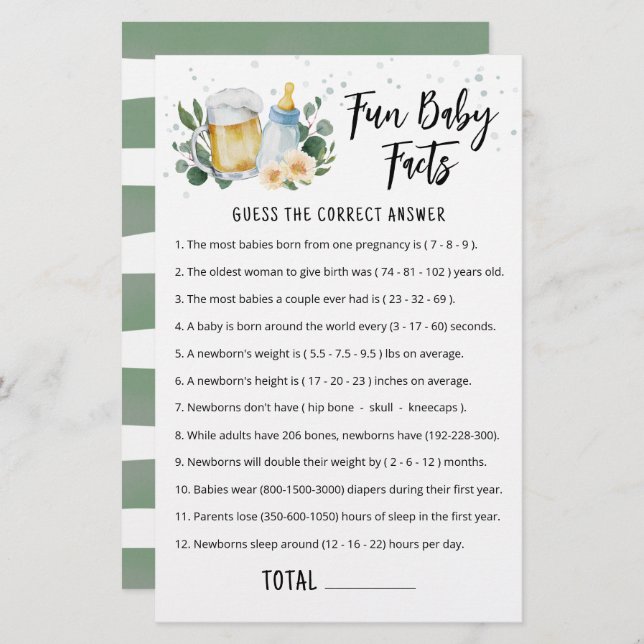 おもしろいベビーファクトゲーム緑のベビーは醸造 (正面/裏面)