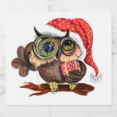 おもしろいベビーフクロウのクリスマスハットとギフト スパークリングワインラベル (シングルラベル)
