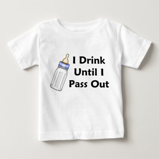 おもしろいベビーボトル飲み過ぎるまで飲む ベビーTシャツ (正面)