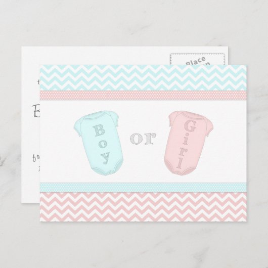 おもしろいベビーワンピースピンクとブルーの性別の明け インビテーションポストカード (正面/裏面)