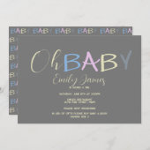 おもしろいベビー文字手描きフォント赤ちゃんシャワー 招待状 (正面/裏面)