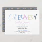おもしろいベビー文字手描きフォント赤ちゃんシャワー 招待状 (正面/裏面)