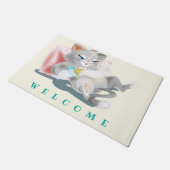 おもしろいベビー猫の書式 ドアマット (アングル)