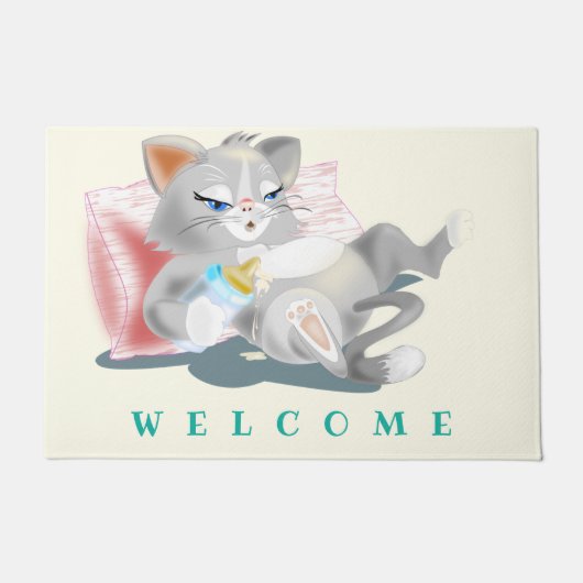 おもしろいベビー猫の書式 ドアマット (正面)