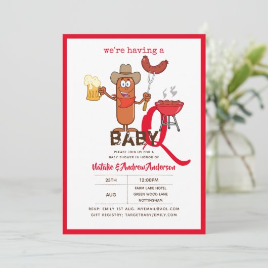 おもしろいベビー-Q BBQソーセージボーイモダンガール 招待状 (スタンド正面)