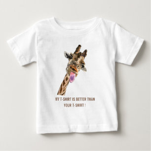 おもしろいベビーTシャツとキリンよくはしゃぐ-スマイル ベビーTシャツ
