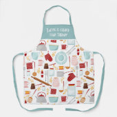 おもしろいベーキングことわざモダンキッチンブルー エプロン (正面)