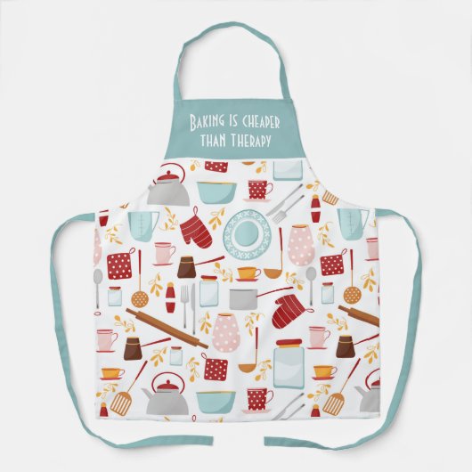 おもしろいベーキングことわざモダンキッチンブルー エプロン (正面)