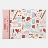 おもしろいベーキングことわざモダンピンク キッチンタオル (横)