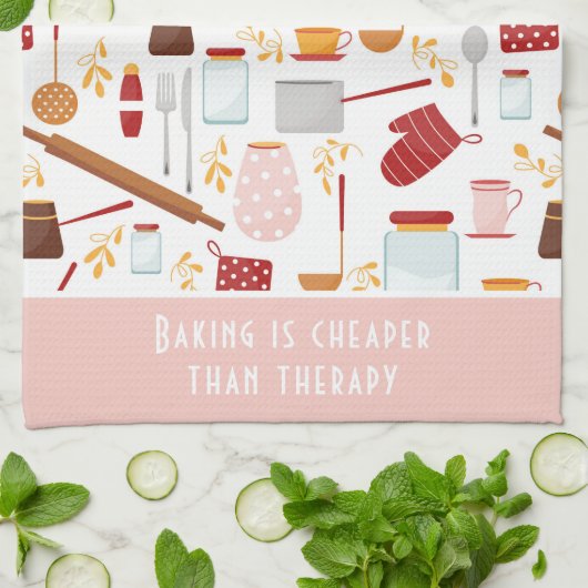 おもしろいベーキングことわざモダンピンク キッチンタオル (折り畳み)