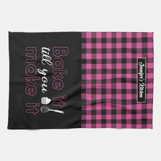 おもしろいベーキングはピンクプレイドになるまで焼く キッチンタオル (横)