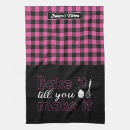 おもしろいベーキングはピンクプレイドになるまで焼く キッチンタオル