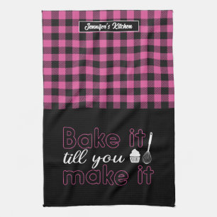 おもしろいベーキングはピンクプレイドになるまで焼く キッチンタオル