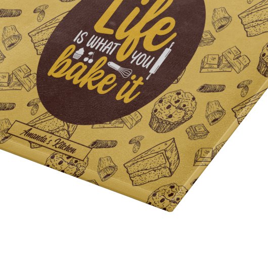 おもしろいベーキングライフ引用文ケーキマフィンベーカリーパターン カッティングボード (角)