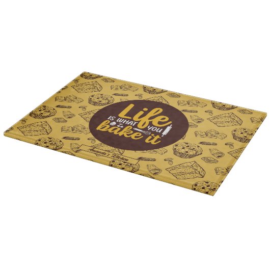 おもしろいベーキングライフ引用文ケーキマフィンベーカリーパターン カッティングボード (角)