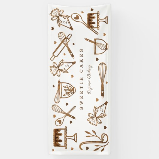 おもしろいベーキング料理器具木目ケーキベーカリー 横断幕 (縦)
