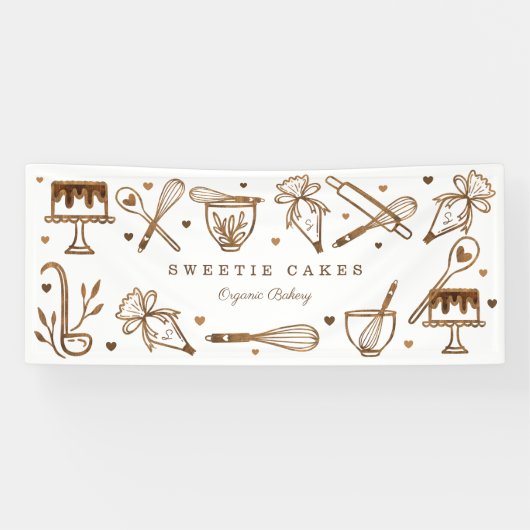 おもしろいベーキング料理器具木目ケーキベーカリー 横断幕 (横)