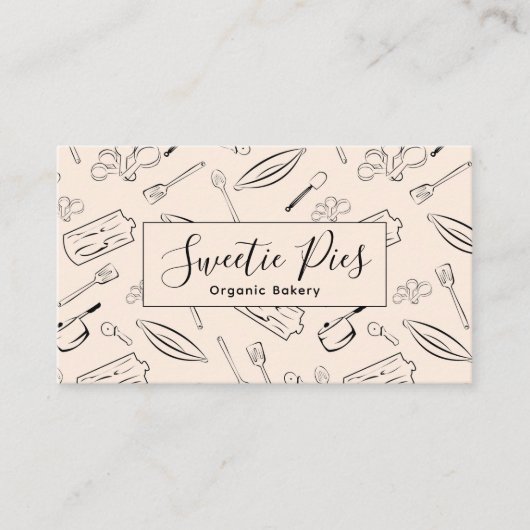 おもしろいベーキング&料理レシーターブラック&ベージュ 名刺 (正面)