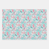 おもしろいペイズリーパターン青ティール(緑がかった色)赤 ラッピングペーパーシート (正面3)